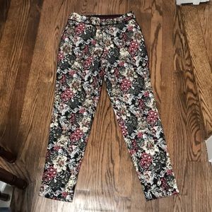 Anthropologie Maeve jacquard metallic floral pants